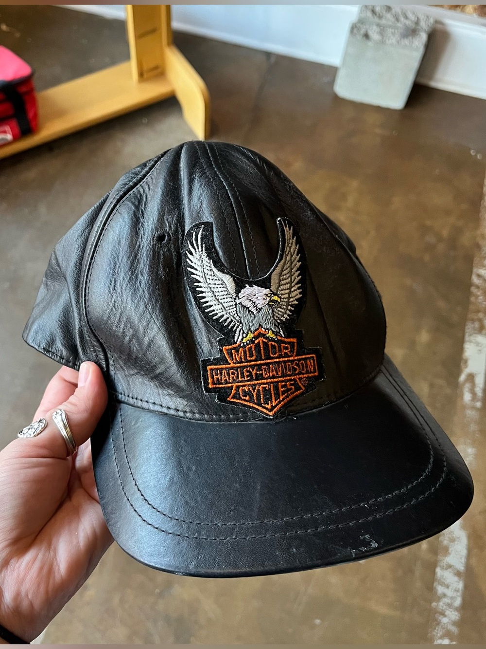 Vintage 90s Harley Davidson Genuine Leather USA Made Adjustable Hat Cap Biker